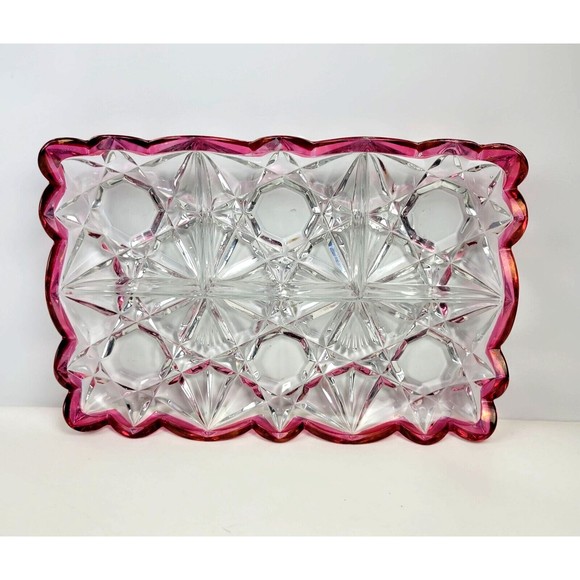 Vintage Tiffin Williamsburg Cranberry and Clear Pressed Glass 4 Part Relish Tray - Picture 8 of 12